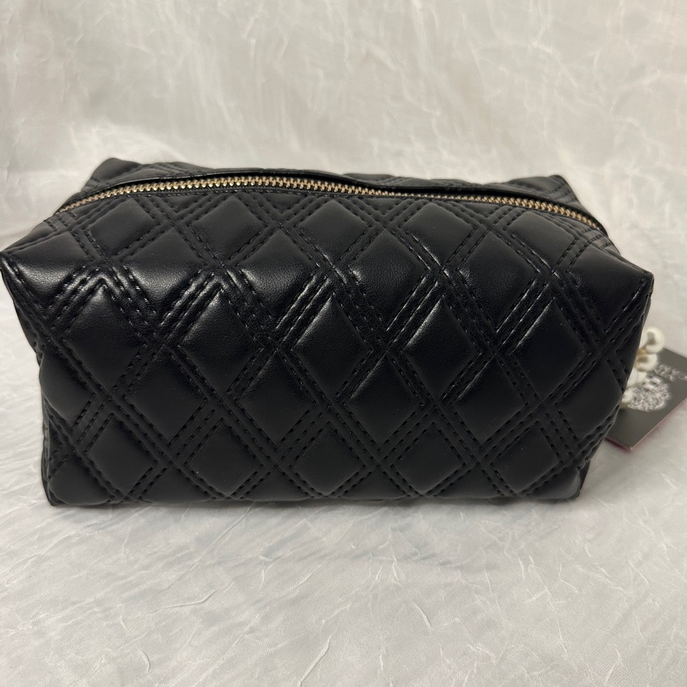 Vince Camuto Black Quilted Cosmetic Bag with Gold and Pearl Accents NWT - Picture 2 of 5